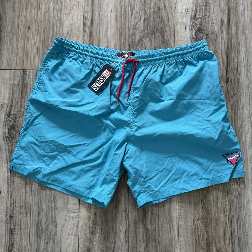 RSVLTS NWT Swim Trunks Shorts Mens 3XL Teal Blue Drawstring Closure Quick Dry